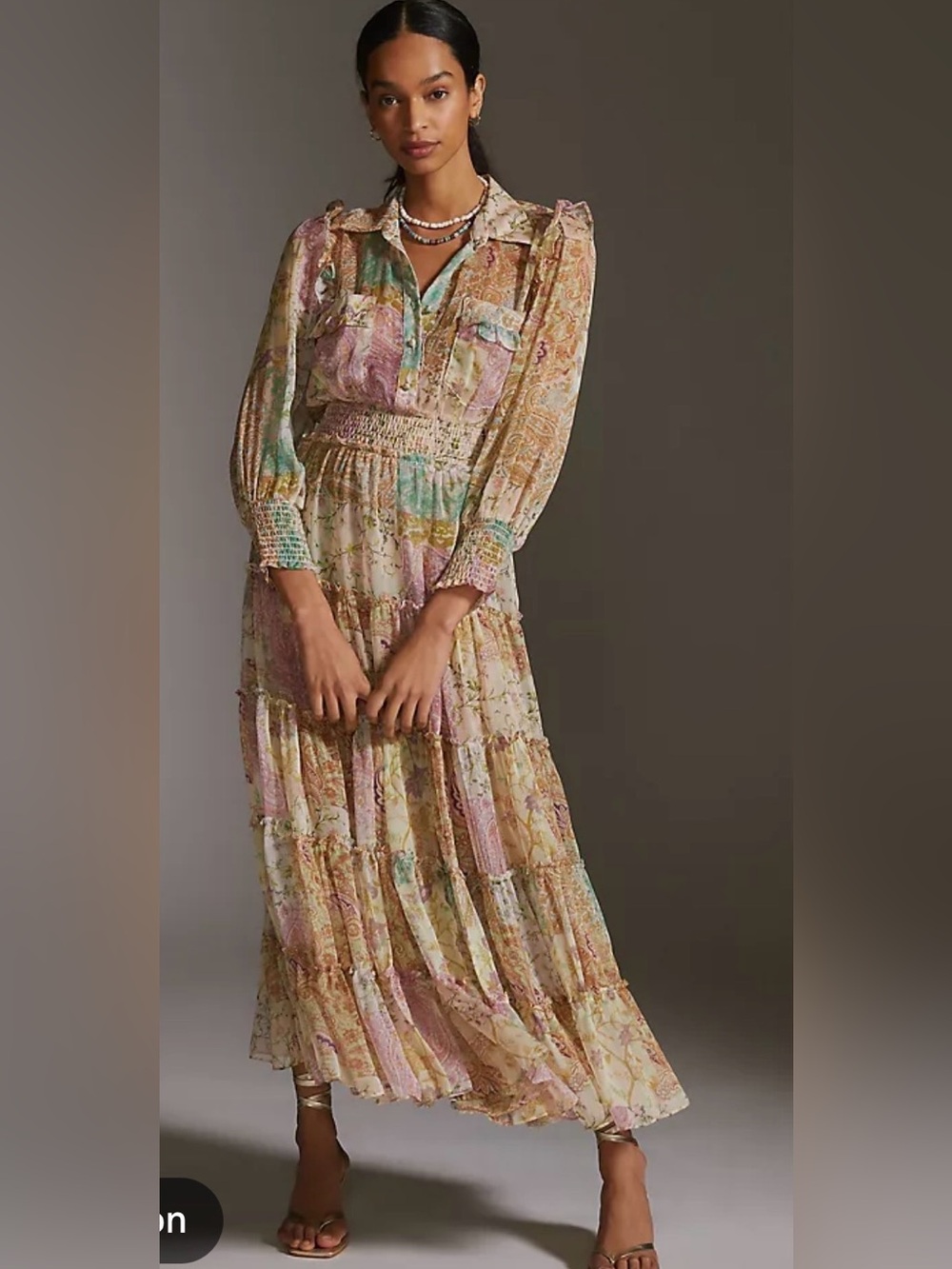 Misa Los Angeles Pastel Floral Patchwork Maxi Dress